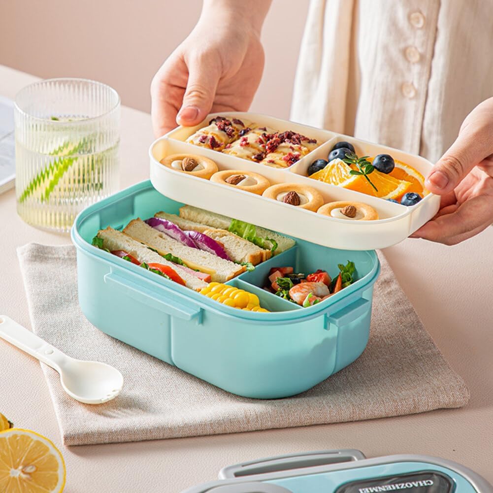 Bento Lunch Box. Salad Container. Bento-Style Tray For Toppings. Container For Dressings. And Built-In Reusable Fork And Knife