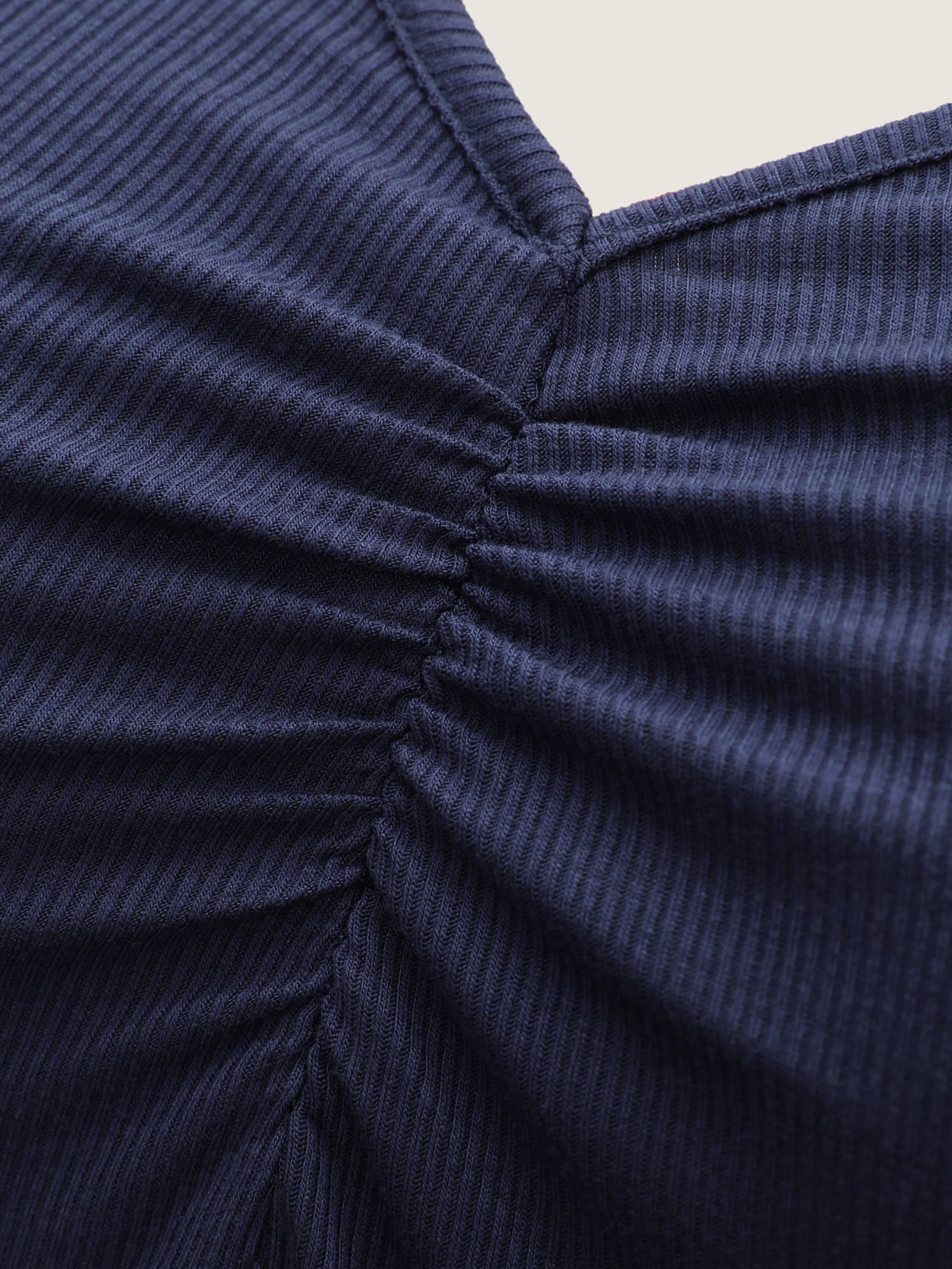 Pleated Neckline Slim-Fit Plain T-Shirt