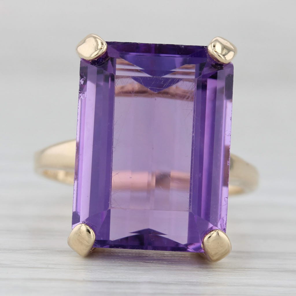 9.50ct Amethyst Solitaire Ring 14k Yellow Gold Size 6