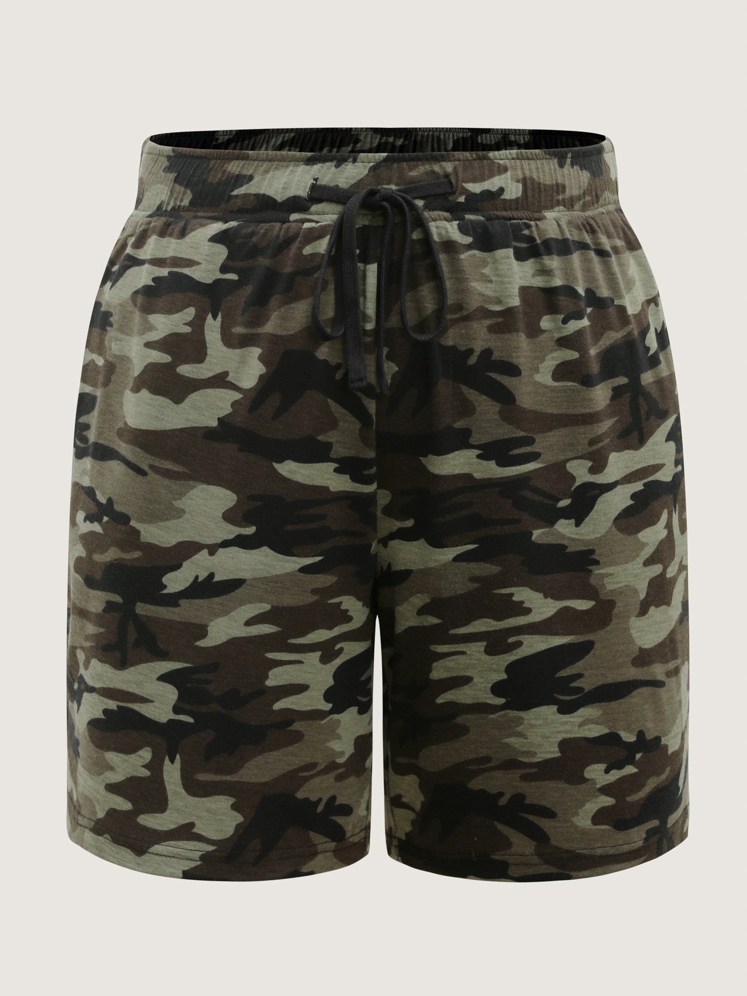 Camouflage Print Drawstring Straight-Leg Shorts