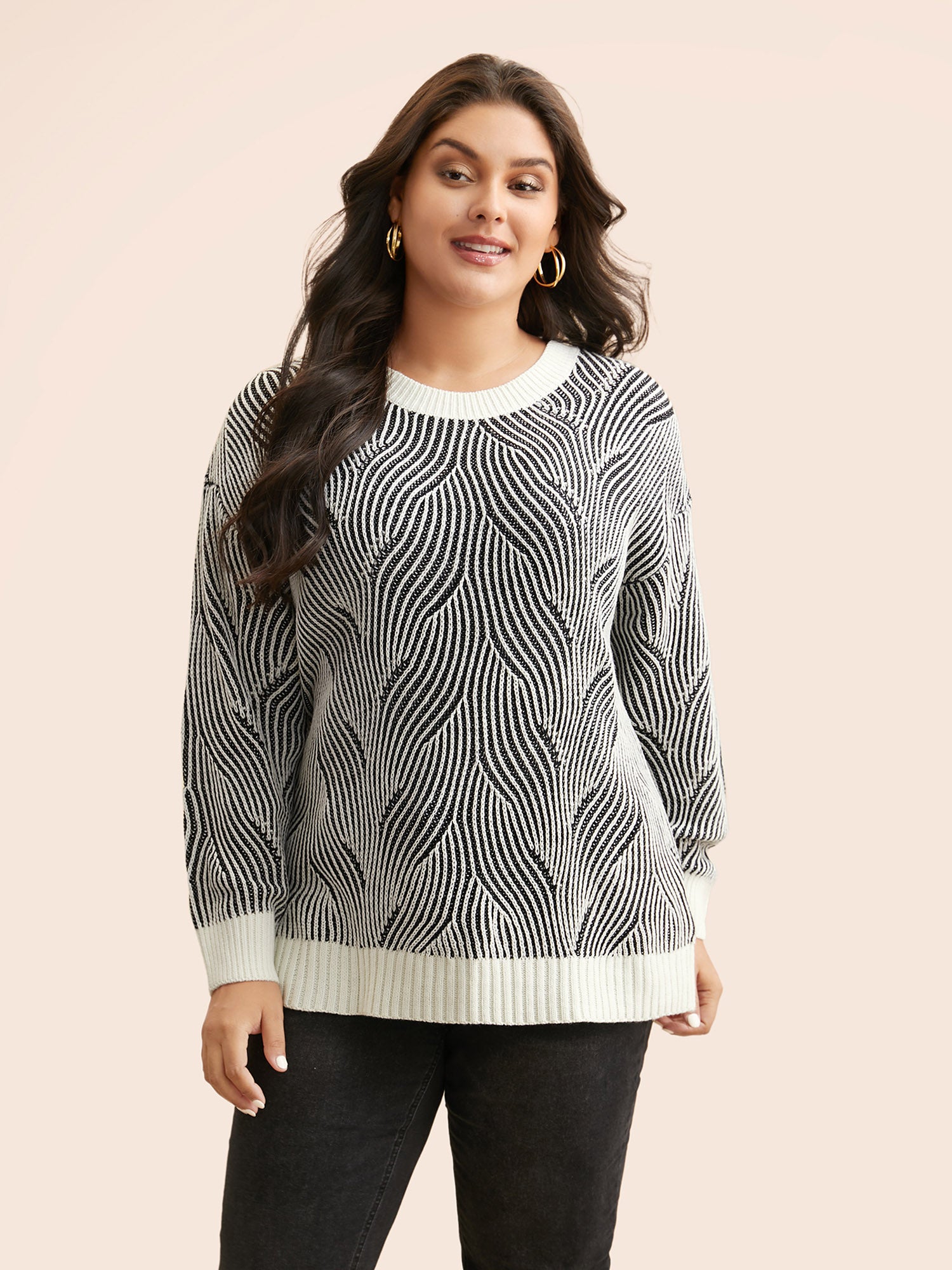 Texture Contrast Round Neck Pullover