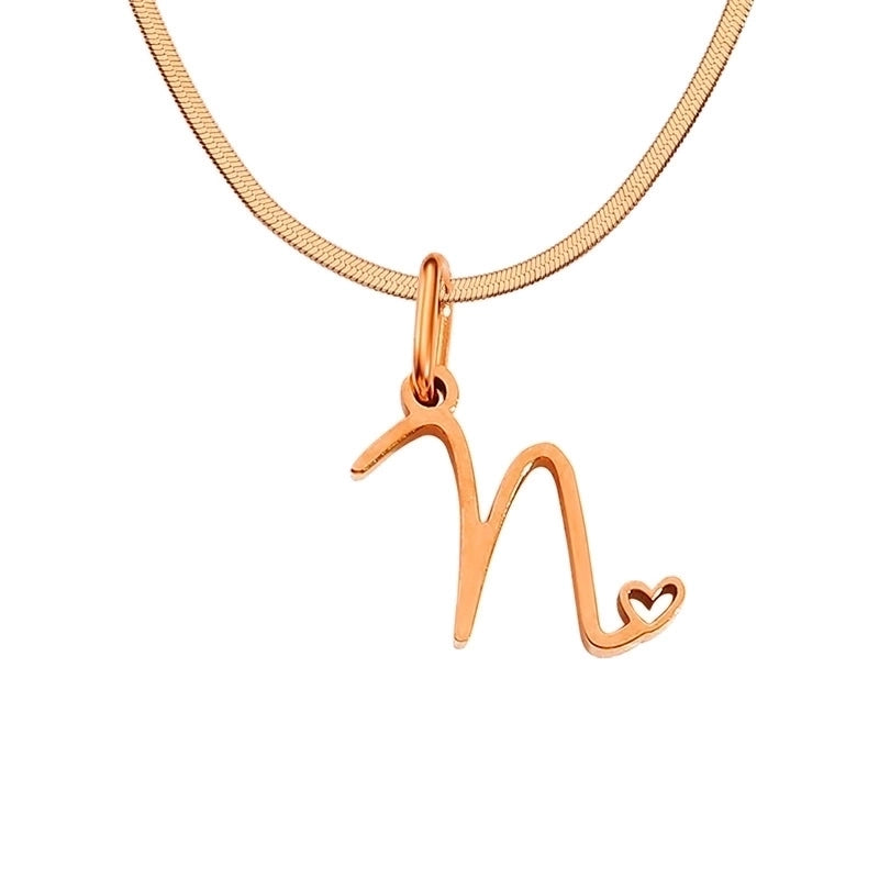 Stainless Steel Titanium Steel 14K Gold Plated Minimalist Plating Letter Heart Shape Pendant Necklace