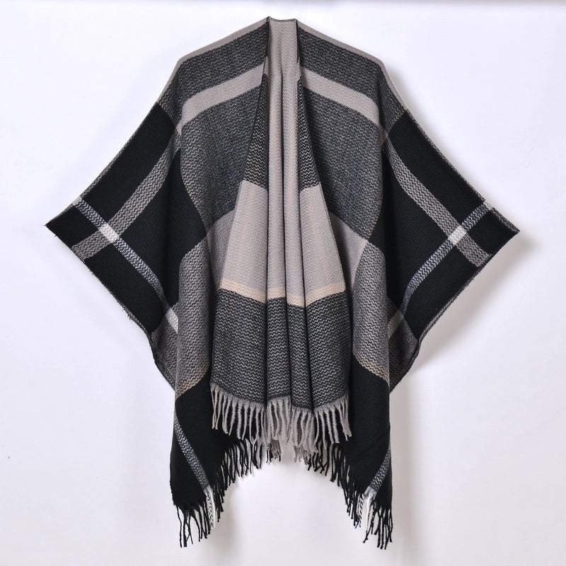 New Tassel Split Shawl Autumn And Winter Women's Simple Plaid Jacquard Scarf Cloak Hot Selling