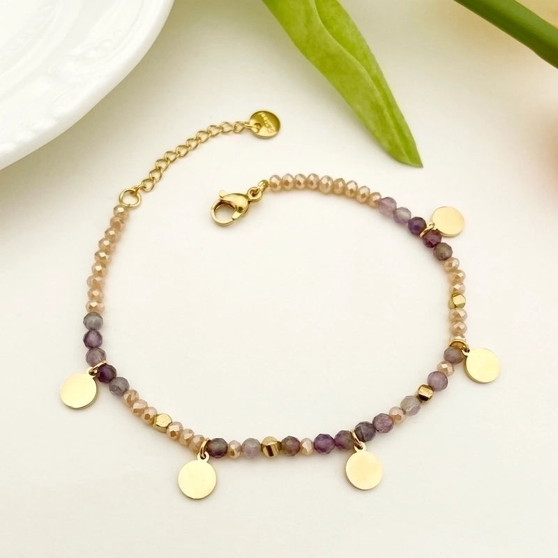 Casual Round 304 Stainless Steel Natural Stone Labradorite Gold Plated Bracelets In Bulk