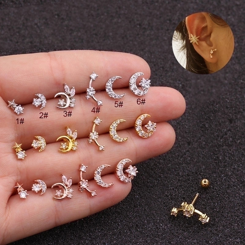 Ear Cartilage Rings & Studs Fashion Star 316L Stainless Steel  Copper Zircon