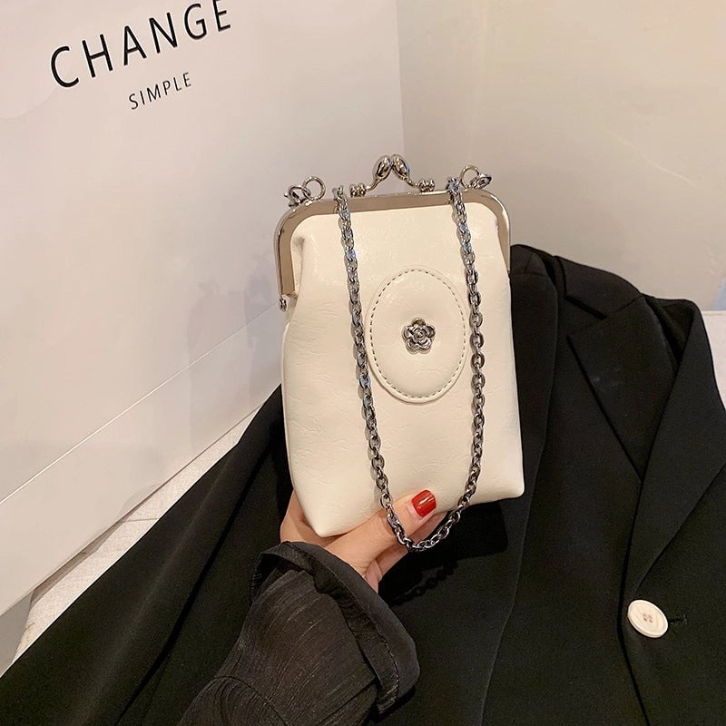 Women's Small Pu Leather Solid Color Streetwear Square Lock Clasp Shoulder Bag Crossbody Bag Chain Bag