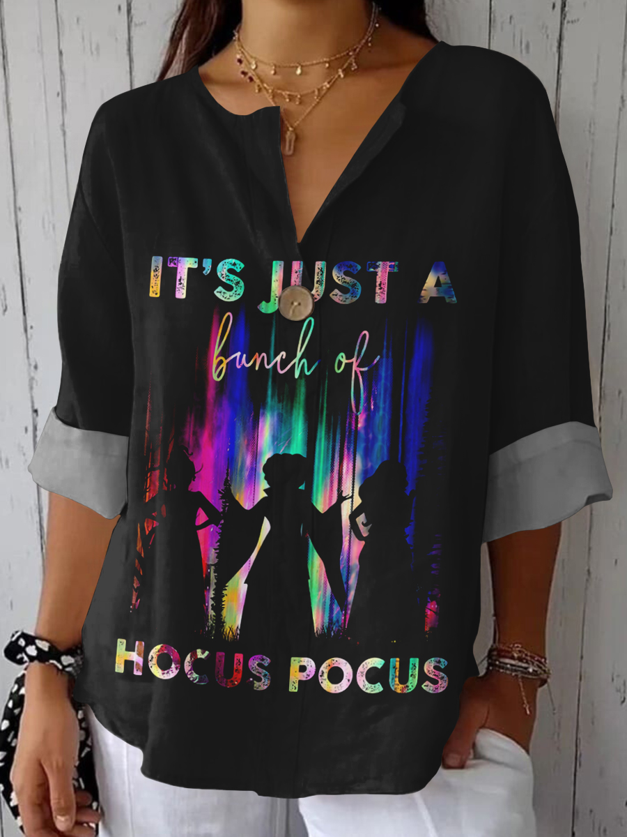 It's Just A Bunch Of Witch Art Print Cotton and Linen Shirt Tops