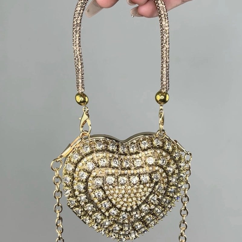 Silver Tassel Love Portable Silver Big Diamond Love Portable Silver Small Diamond Love Portable Plastic Metal Heart Shape Tassel Heart-shaped Evening Bags