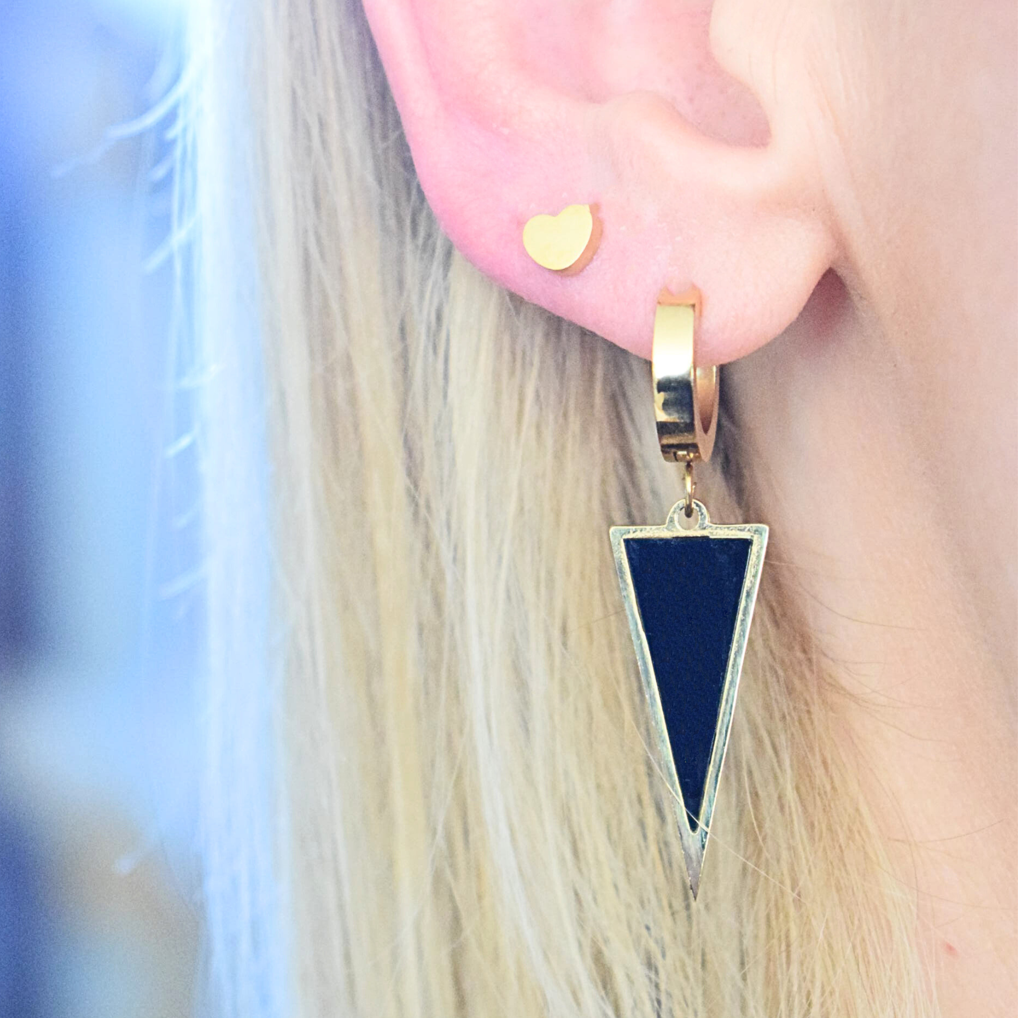 Black drop triangle hoops - Gold