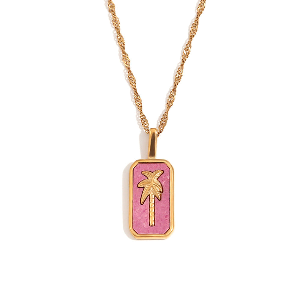 Fashion Quadrilateral Circle Geometric Stainless Steel 18K Gold Plated Necklaces