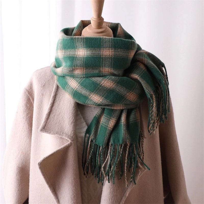 Winter Artificial Cashmere Scarf Couple Thickened Shawl Women's Warm British Plaid Long Tassel Wild Scarf