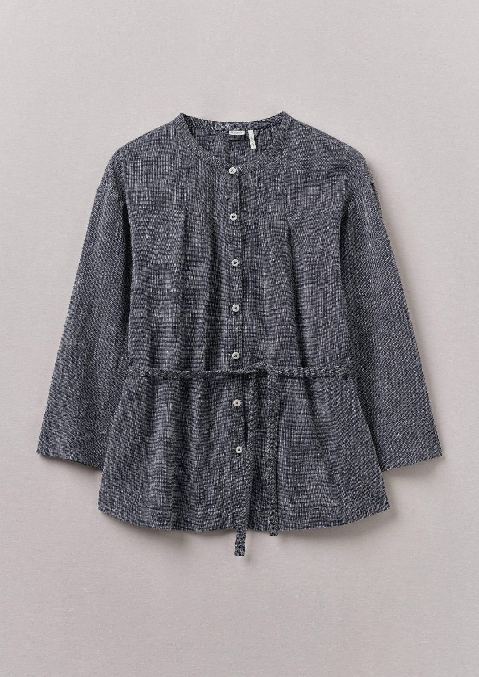 Linen Cotton Tie Shirt | Blue Melange