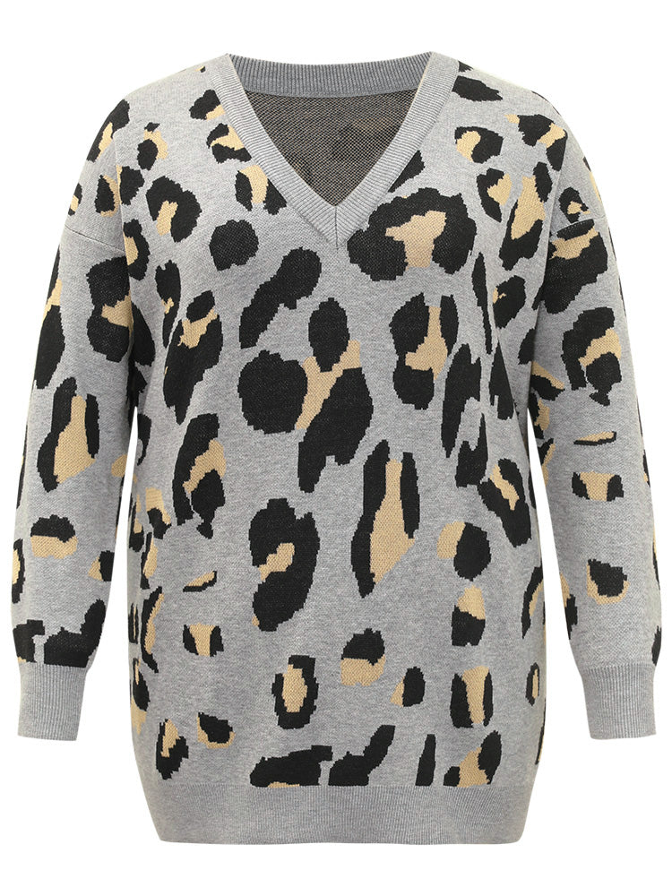 Anti-Pilling Leopard Elastic Cuffs Pullover