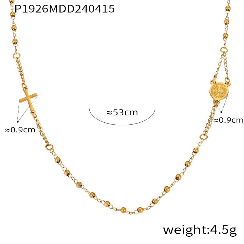 304 Stainless Steel 18K Gold Plated Casual Retro Minimalist Plating Cross Round Heart Shape Long Necklace