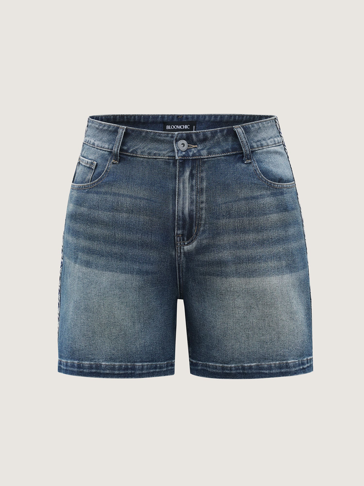 Lace Trim Classic Cut Denim Shorts