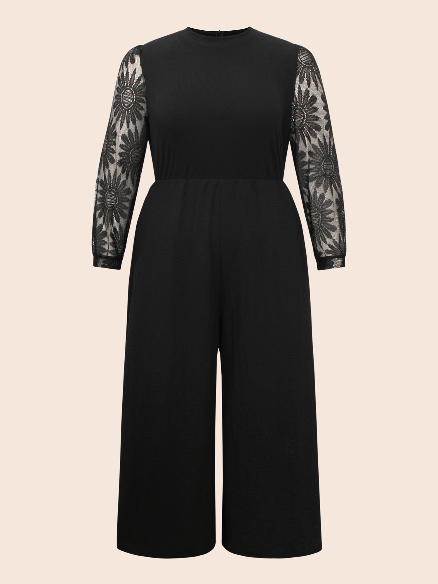 Crochet Lace Mesh Mock Neck Jumpsuit