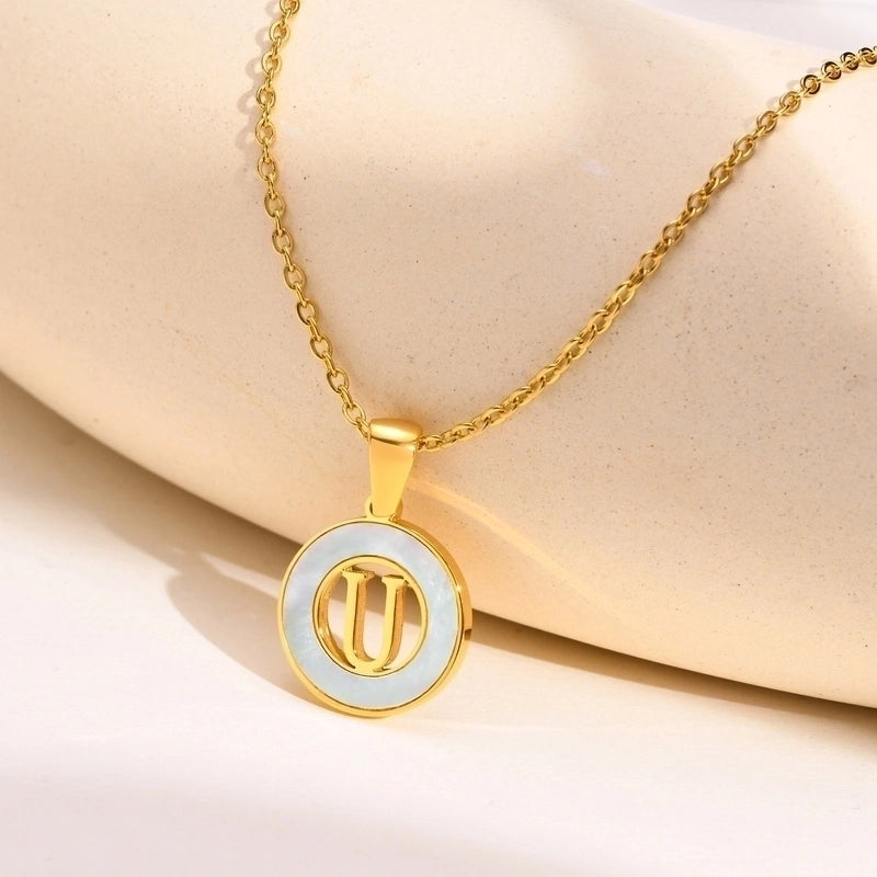 201 Stainless Steel INS Style Minimalist Plating Hollow Out Inlay Letter Shell Necklace Pendant