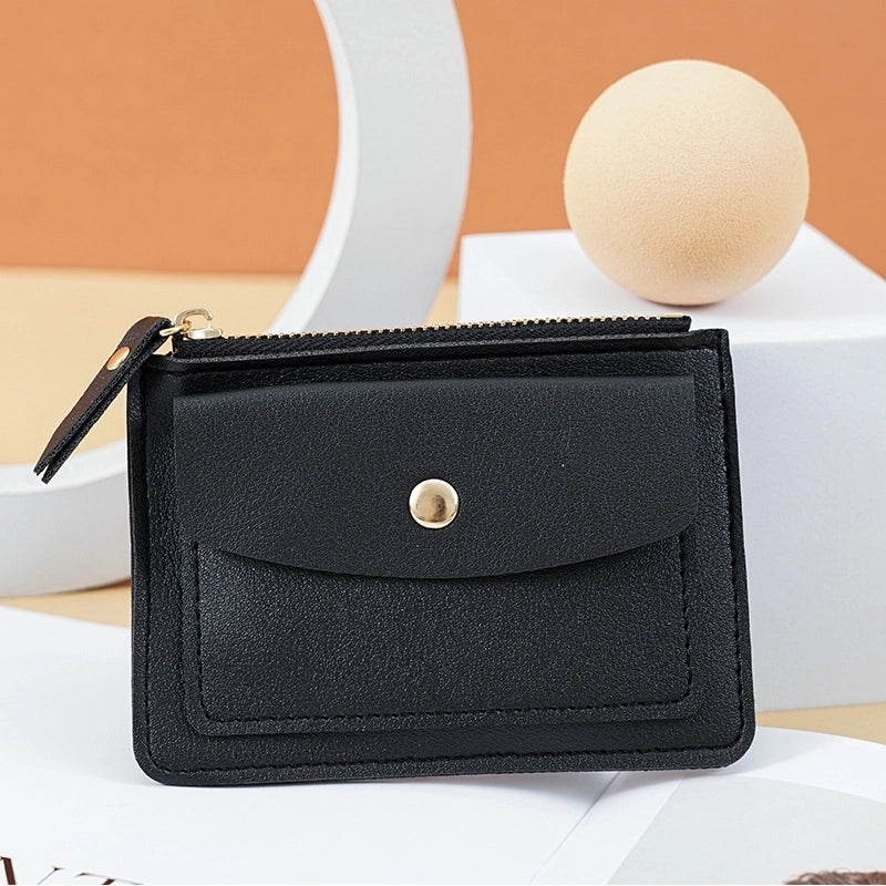 Women's Solid Color Pu Leather Zipper Card Holders