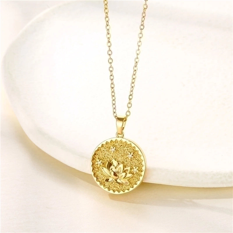 Stainless Steel Titanium Steel Fashion Inlay Plating Flower Chrysanthemum Lotus Zircon Pendant Necklace