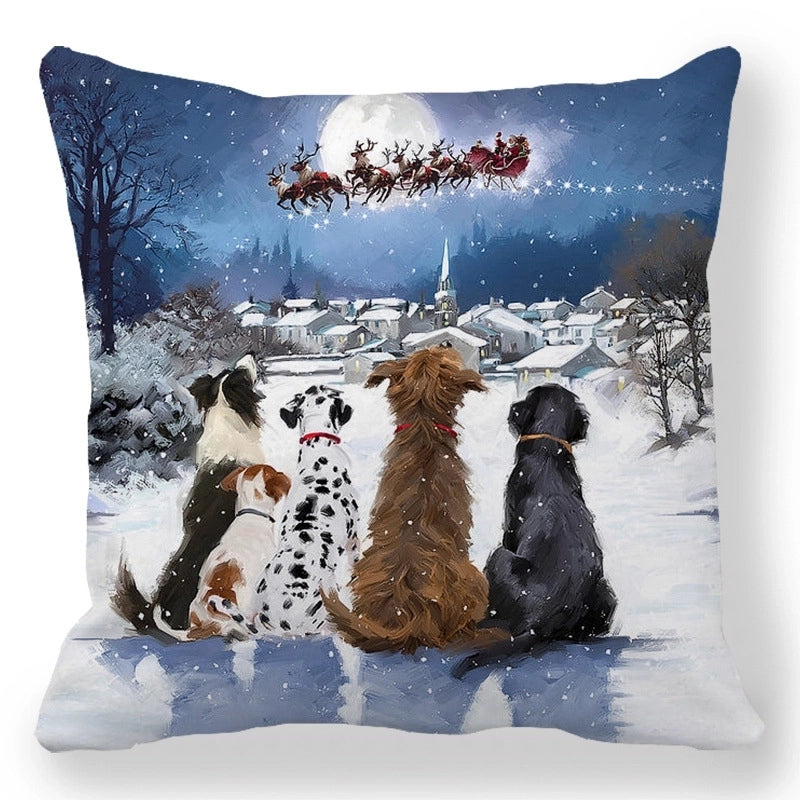 Christmas Pastoral Santa Claus Elk Cotton Pillow Cases Couch & Sofa Decor