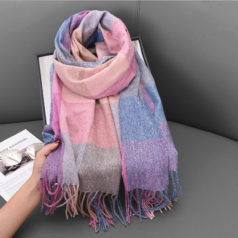 Unisex Lady Lattice Imitation Cashmere Tassel Scarf