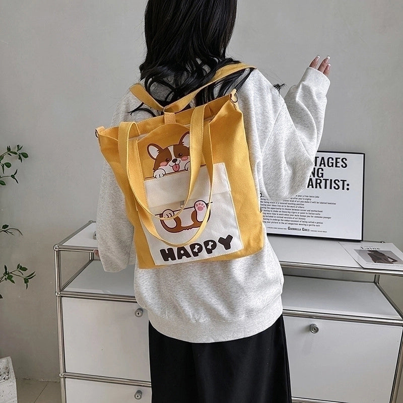 Women's Medium Canvas Animal Letter Basic Square Zipper Canvas Bag