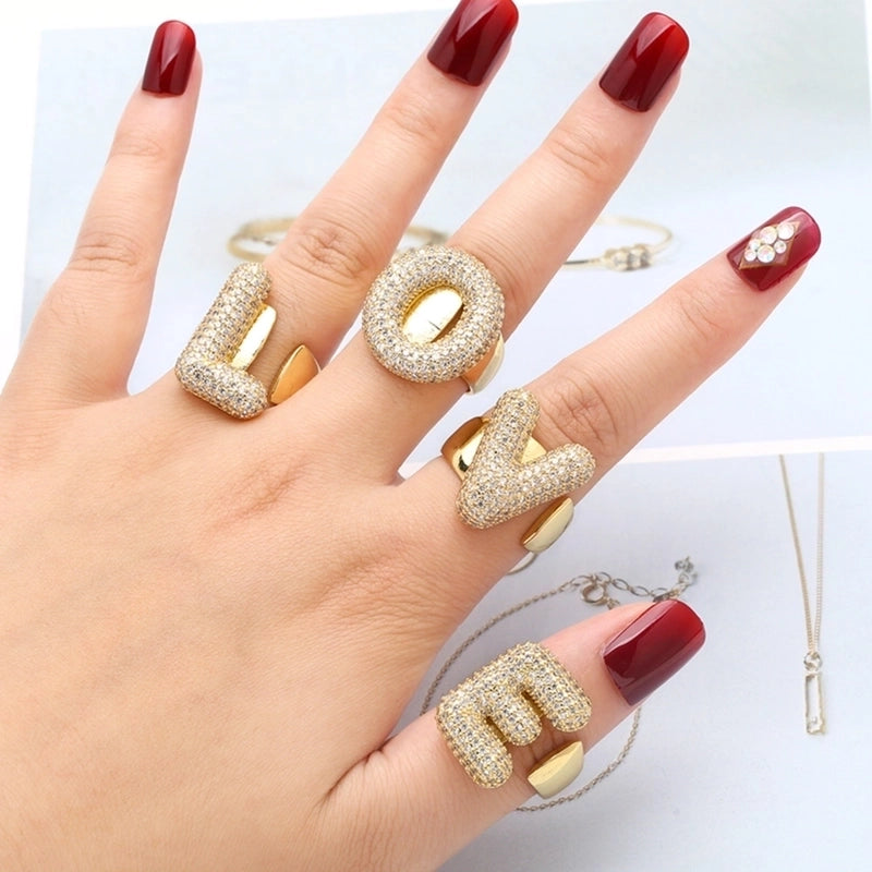 Copper 18K Gold Plated Modern Style Minimalist Plating Inlay Letter Zircon Open Rings