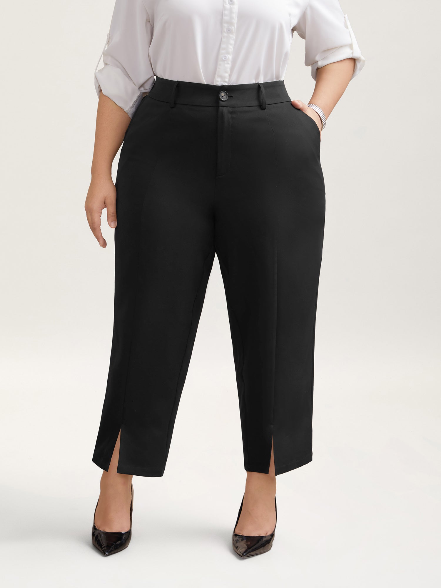 Pleated Loop Straight-Leg Pants