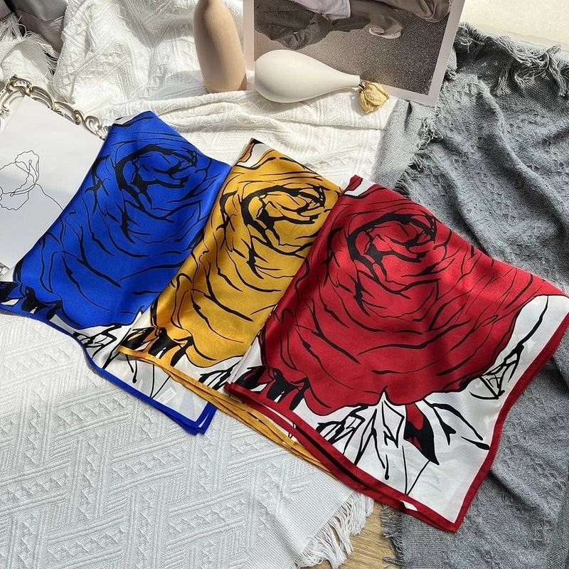 Women's Elegant Minimalist Flower Silk Printing Silk Scarf