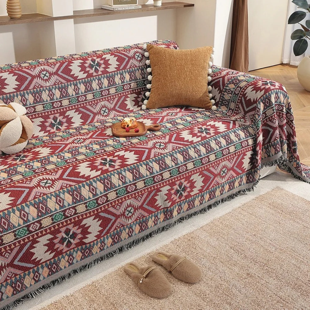 Zarela Boho Sofa Cover Chenille Tassel Throw