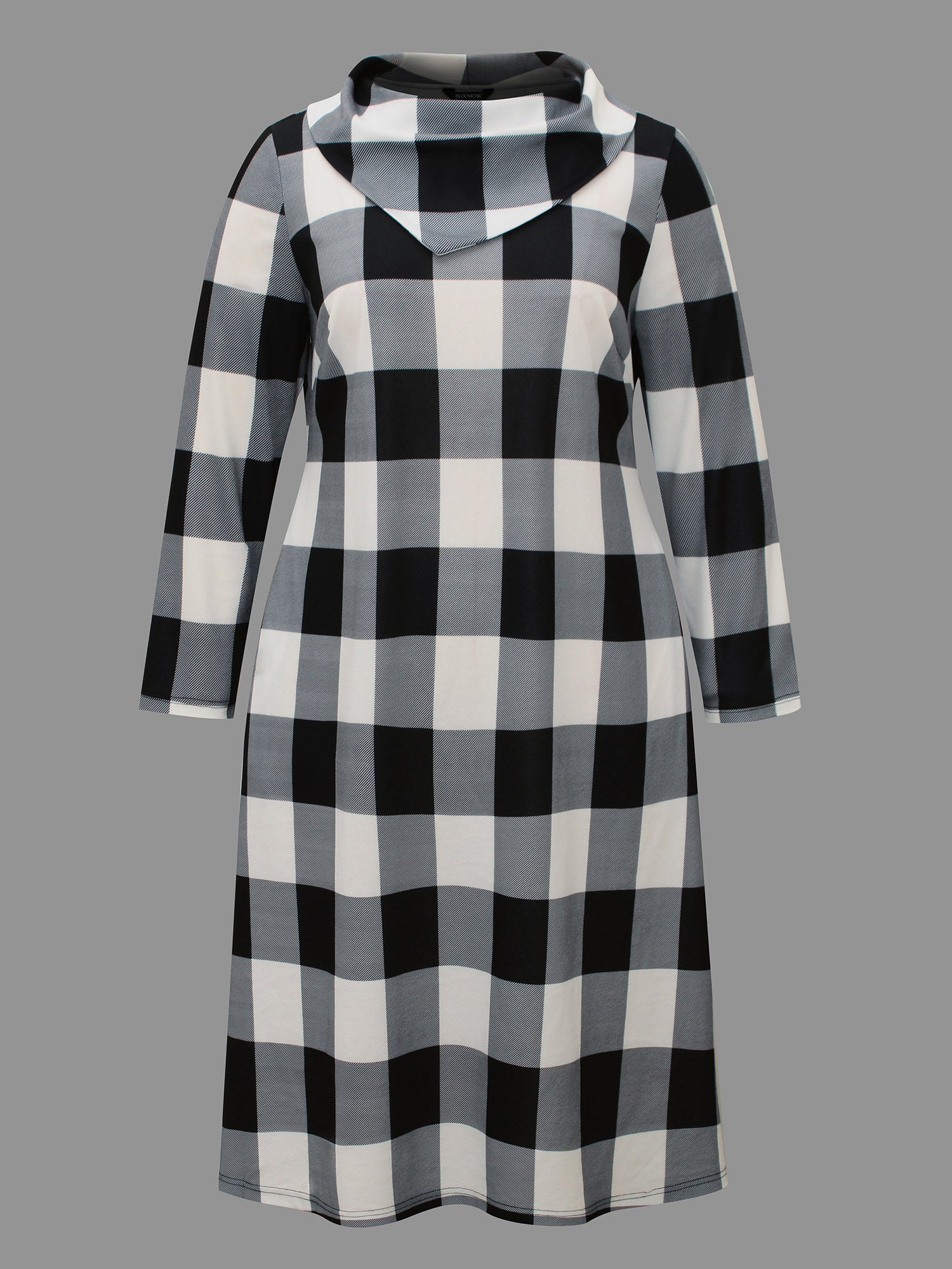 Plaid Ruffled Collar Pocket Midi Dress