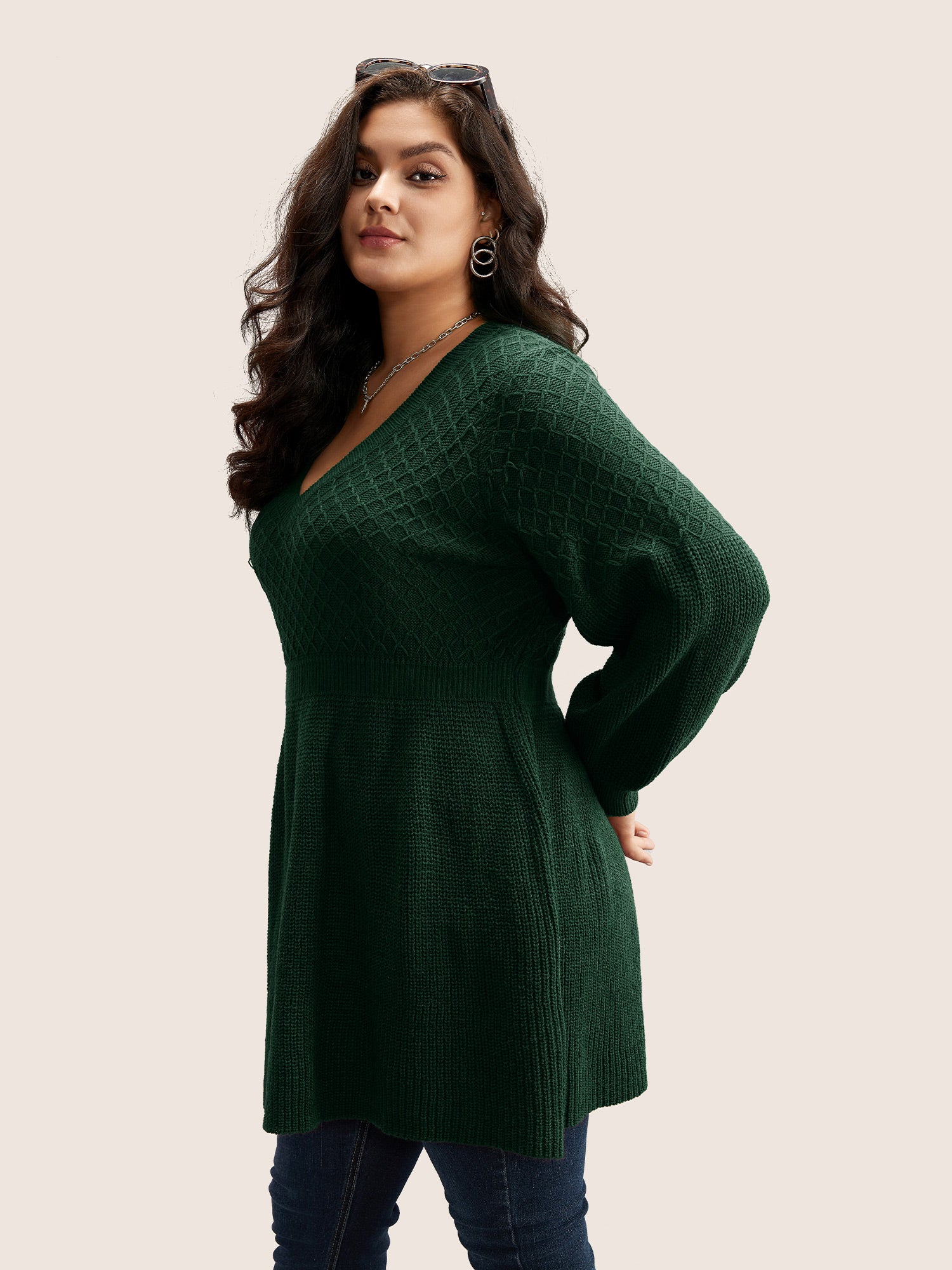 Plain Plisse Lantern Sleeve A Line Pullover