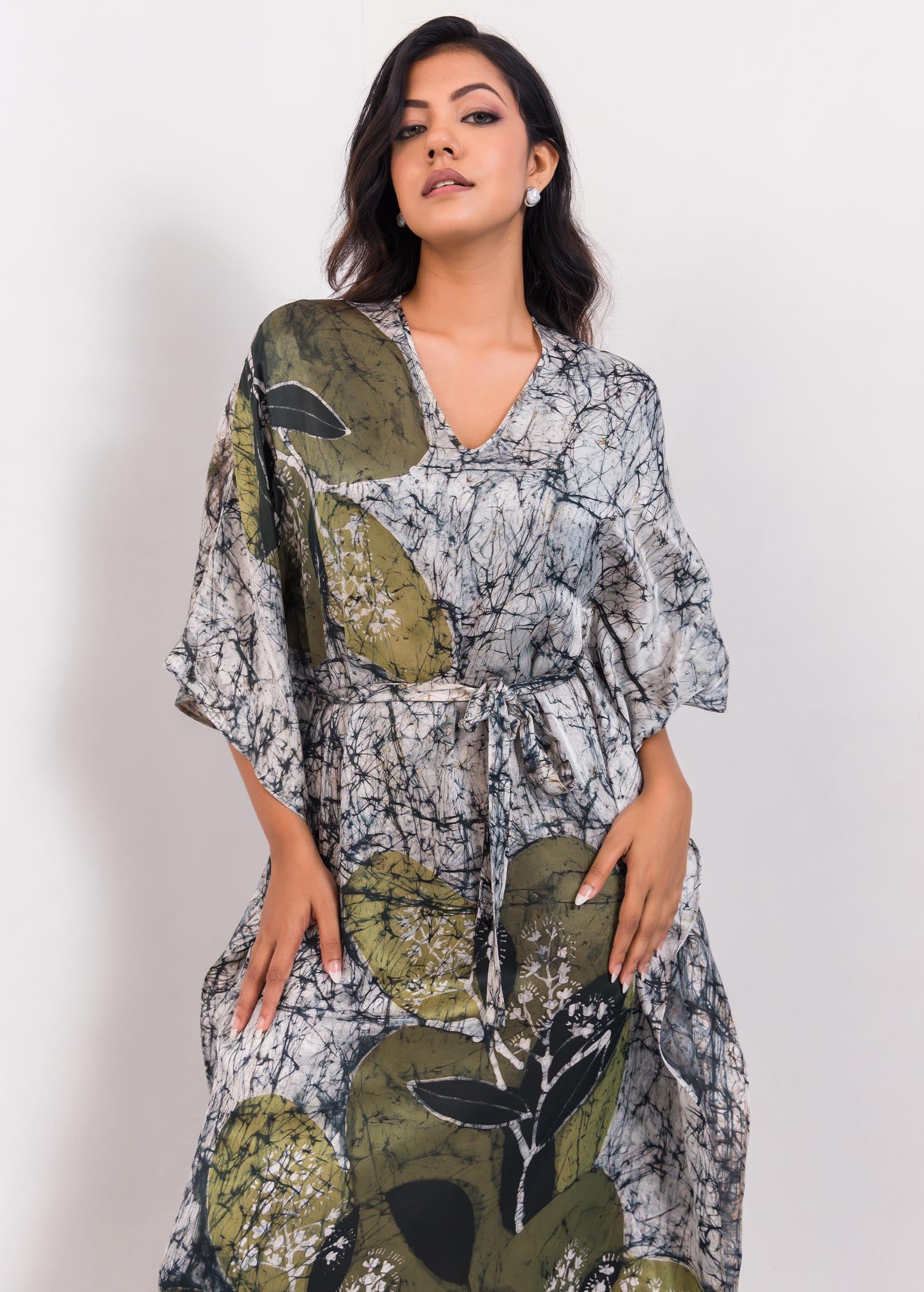 V-Neck Batik Kaftan Dress