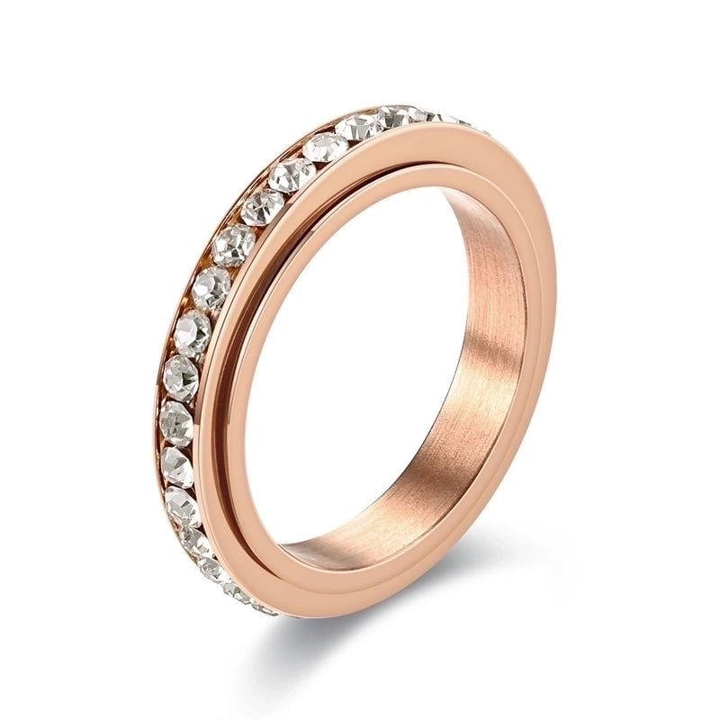 Minimalist Round Stainless Steel Inlay Rhinestones Rings 1 Piece