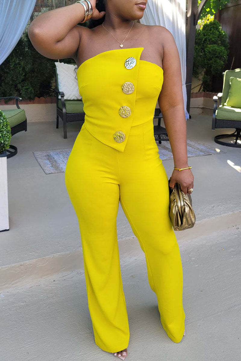 Sexy Casual Street Daily Vacation Buttons Solid Color Regular Jumpsuits