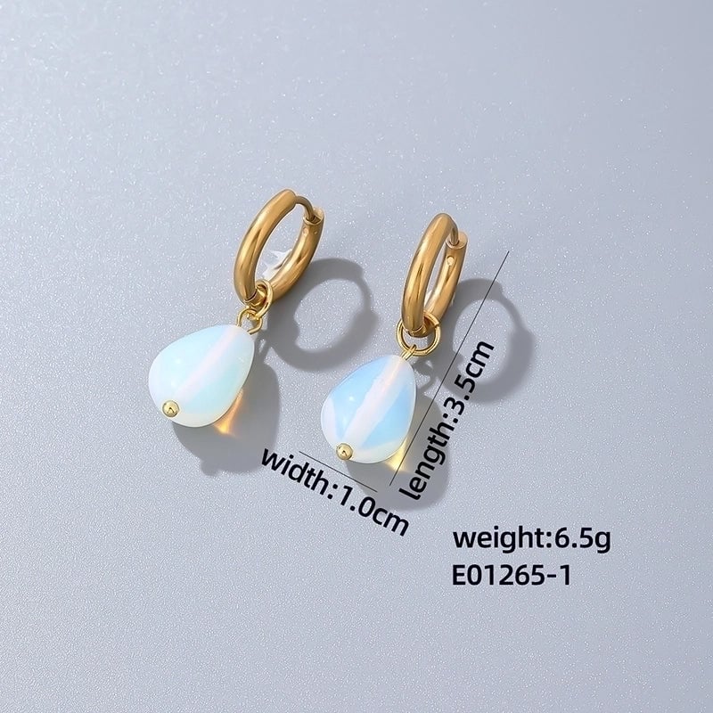 1 Pair Casual Minimalist Water Droplets Plating 304 Stainless Steel Natural Stone K Gold Plated Drop Earrings