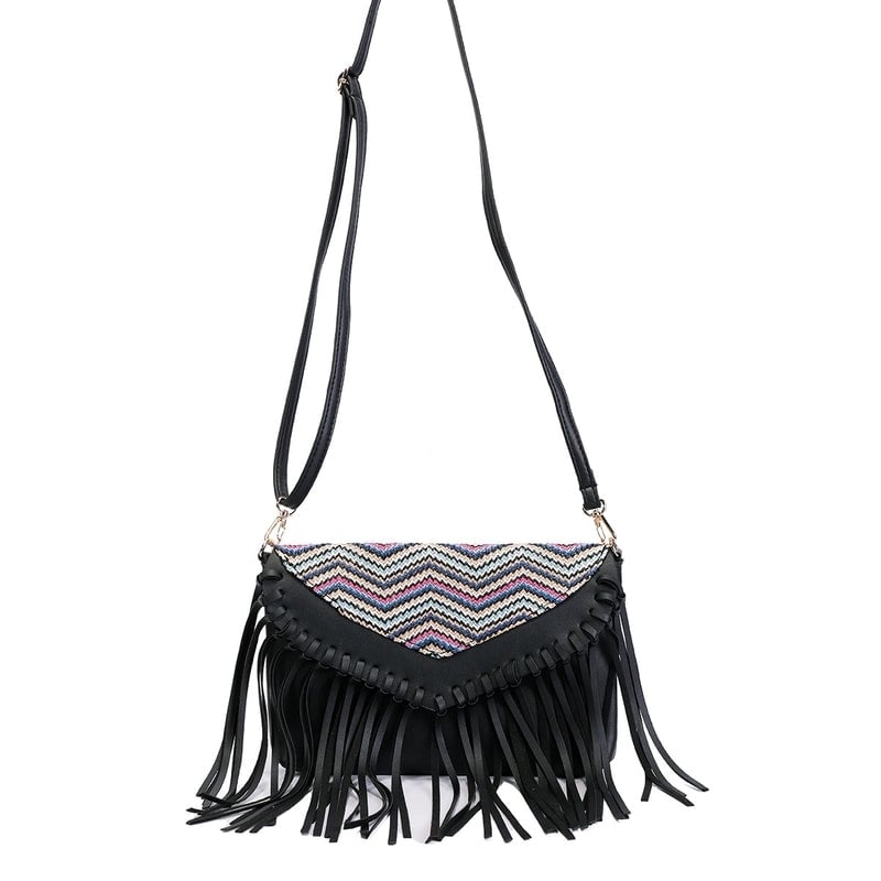 Women's Medium All Seasons Straw Geometric Fashion Tassel Square Zipper Envelope Bag