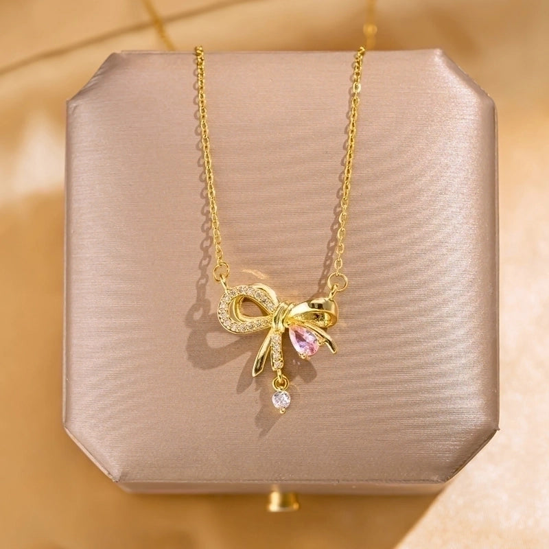 Elegant Lady Streetwear Geometric Flower Butterfly 304 Stainless Steel Acrylic Zircon 18K Gold Plated Inlay Pendant Necklace
