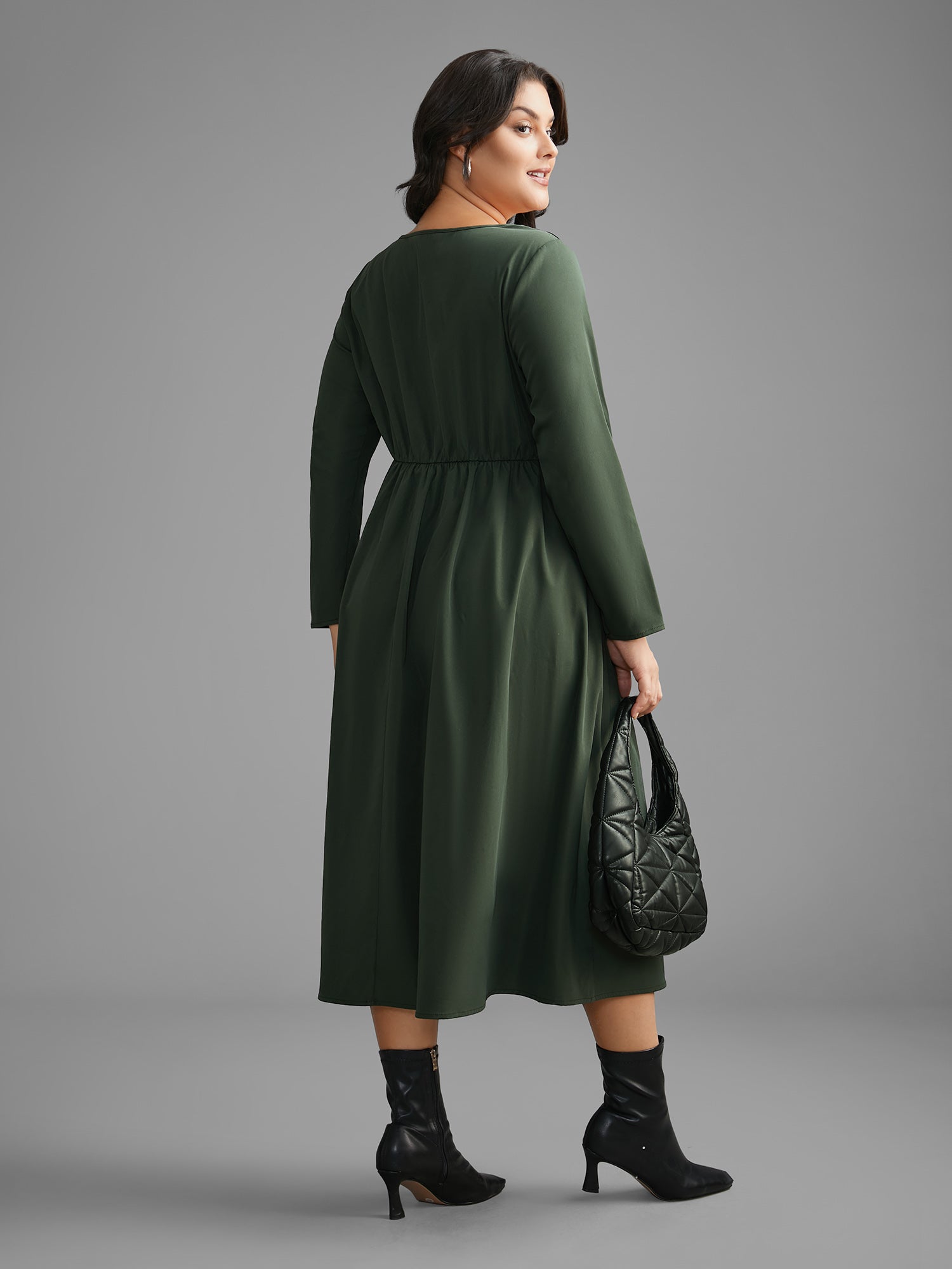 Square Neck Plain Button Detail Dress