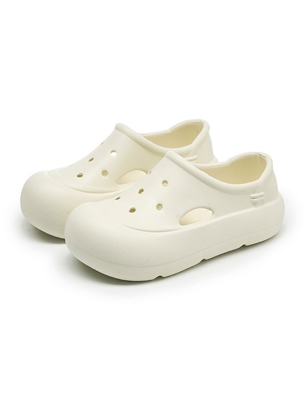 Hollow Round Cut Solid Color Crocs Platform Shoes Sandals