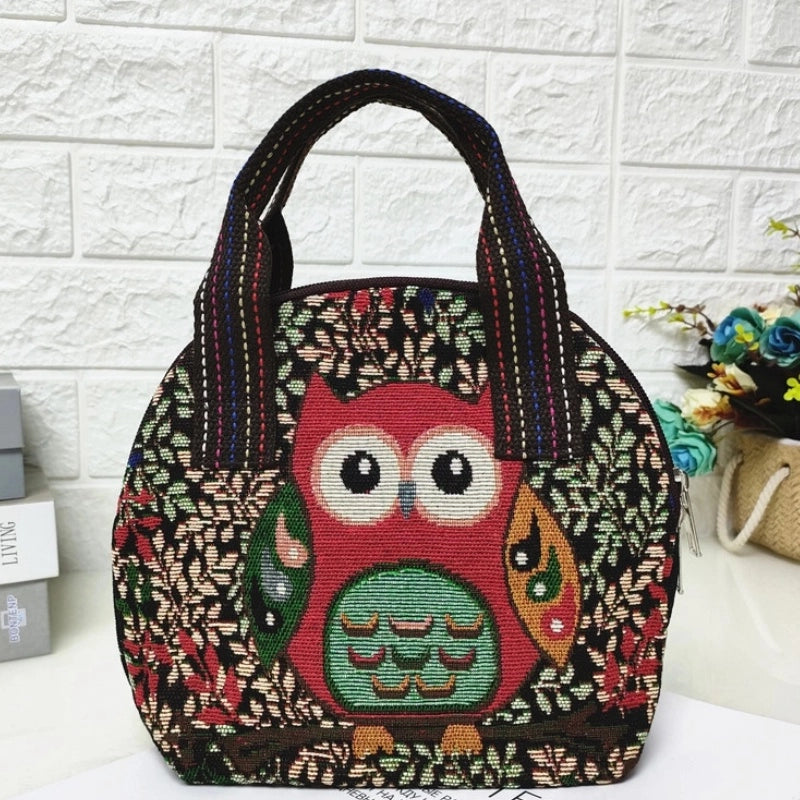 Women's Cotton And Linen Animal Cute Weave Shell Zipper Handbag