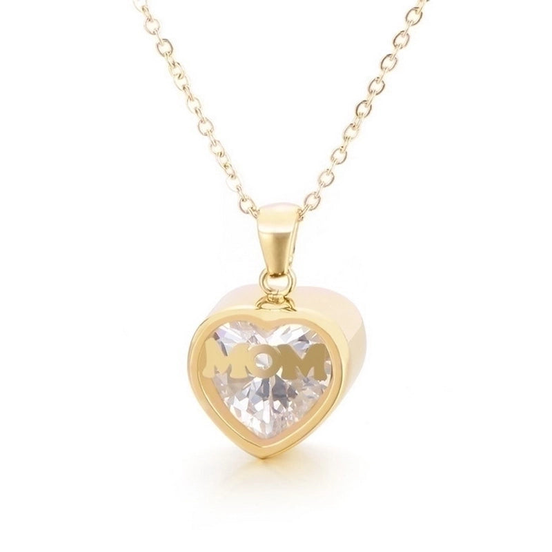 1 Piece Mama Minimalist Heart Shape Titanium Steel Inlay Birthstone Zircon Pendant Necklace