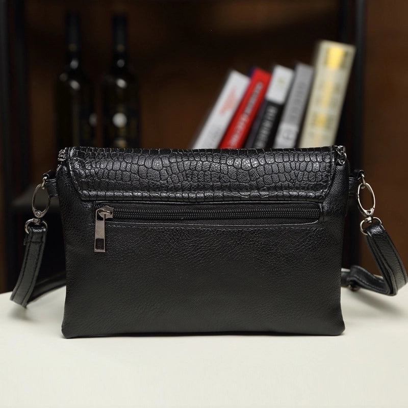 Women's Small Pu Leather Crocodile Fashion Chain Square Flip Cover Crossbody Bag
