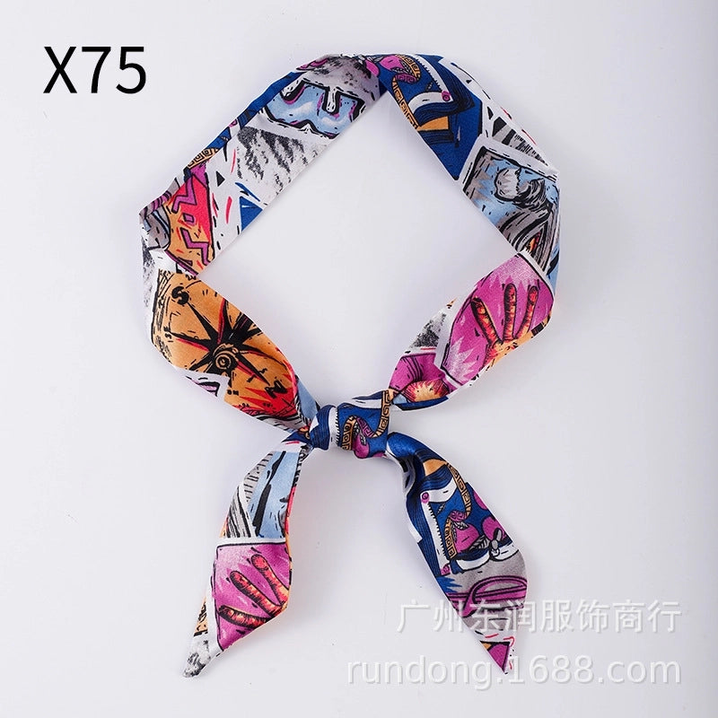 Silk Scarf Long Beveled Small Silk Scarf Double-layer Hair Belt Ribbon Decoration Tie Bag Hand Gift Box Silk Scarf