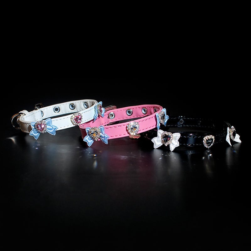 Rhinestone Heart Bow Decor Dog Cat Collar