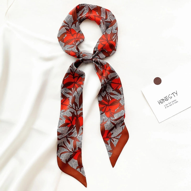 Summer Flower And Bird Printed Ladies Decoration Ribbon Hair Band Scarf