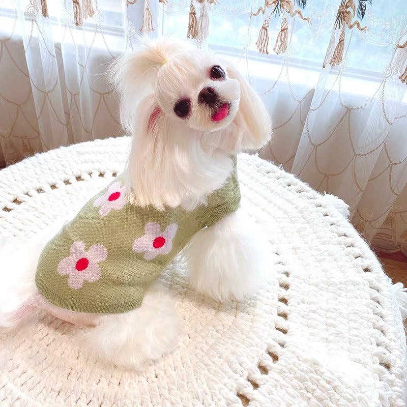Flower Printed Dog Cat Sweater Vest
