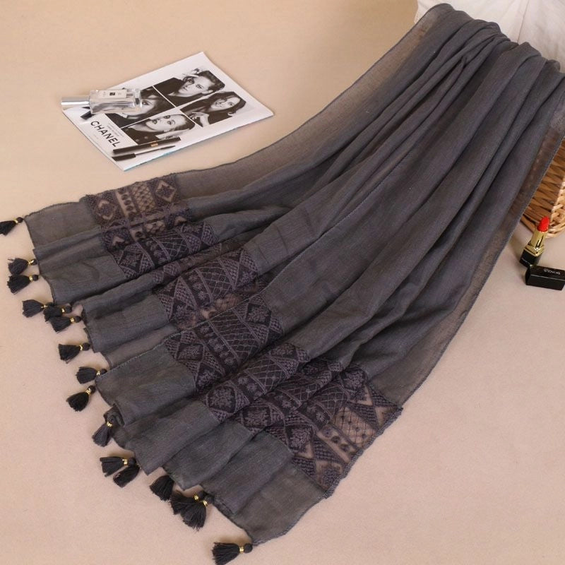 Fashion Lace Tassel Scarf Women's Solid Color Hanging Spring And Autumn Shawl Scarf