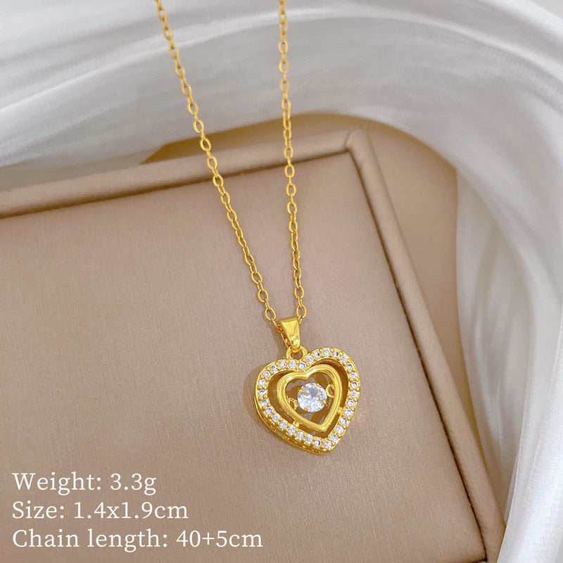Love Double Layer Smart Gorgeous Full Diamond Necklace Women'S All-Match Clavicle Chain Titanium Steel Chain