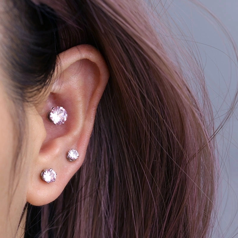 Ear Cartilage Rings & Studs Minimalist Geometric 316L Stainless Steel  Plating Zircon